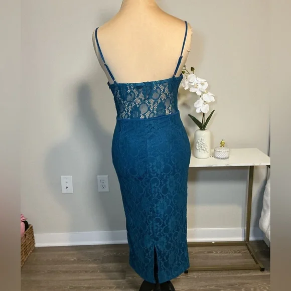 Boohoo Elegant Teal Lace Dress - Picture 2 of 6